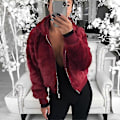 Miniatyrbillede 1 af 3: Dame Fleece Fluffy Frakke Hættejakke Overtøj 2XL Wine Red