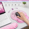 Miniatyrbilde 4 av 7: Musematte med håndleddsstøtte, Qomolama 3-i-1 håndleddsstøtte musematte sett, Gaming musematte med anti-skli base, Ergonomisk musematte, Memory Foam tastatur Pink Particle