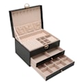 Miniatyrbillede 7 af 8: Sort læder smykkeskrin til kvinder, smykkeorganisator med 2 poser til halskæder og armbånd style1