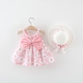 Miniatyrbild 4 av 7: Sommarfödd Baby Kläder Småbarn Flick Kläder Bomull Strand Hängselklänning+Solhatt Prinsessklänningar 2 st Multicolor 2-3Y