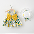 Miniatyrbild 6 av 7: Sommarfödd Baby Kläder Småbarn Flick Kläder Bomull Strand Hängselklänning+Solhatt Prinsessklänningar 2 st Multicolor 2-3Y
