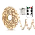 3m Batteridrevne LED-strips med Fjernkontroll, Vanntett, 8 Moduser, Dimbar, Timer, Selvklebende Klippbar (Varmhvit)