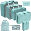 Miniatyrbild 2 av 5: 7/8/9/10 Delars Set Reseorganisatör Förvaringsväskor Resväska Packningskuber Set Fodral Bärbar Bagage Kläder Sko Ordning Påse Vikbar 8 pcs Lake Blue