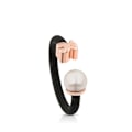 Miniatyrbillede 1 af 4: Sterling sølv ring til kvinder med bjørn og perle design, fleksibel åbningsstørrelse, trendy niche design sort 56mm sort black 56mm