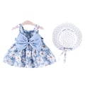 Miniatyrbild 1 av 7: Sommarfödd Baby Kläder Småbarn Flick Kläder Bomull Strand Hängselklänning+Solhatt Prinsessklänningar 2 st Multicolor 2-3Y