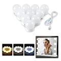 Miniatyrbilde 4 av 4: 70 x 55 cm Hollywood Sminkespeil med Lys, 3 Fargemoduser, 12 Dimbar LED-lys, Stort Toalettspeil med USB-lading, Kun Lys