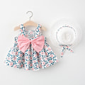 Miniatyrbild 5 av 7: Sommarfödd Baby Kläder Småbarn Flick Kläder Bomull Strand Hängselklänning+Solhatt Prinsessklänningar 2 st Multicolor 2-3Y