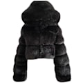 Miniatyrbillede 1 af 5: Faux Fur Pelsjakke Dame Med Hætte Cropped Bubble Frakker Fleece Kort Varm Jakke Plus Size Vinterfrakker Til Kvinder Black Small