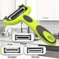 Miniatyrbillede 7 af 9: Multifunktionel Skræller Tre i En Slir til Melon Kartoffel 3 I 1 Rustfrit Stål Skræller Roterende Skræller Holdbar Rivejern Green