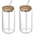 Miniatyrbillede 1 af 4: 2 stk. drikkeglas med bambuslåg, ølglas, juiceglas, holdbare transparente glas til drikkevarer, isvand (550 ml), drikkeglas 470ml