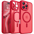 Miniatyrbilde 1 av 7: Magnetisk deksel for iPhone 16 Pro Max med full kamerabeskyttelse [Kompatibel med MagSafe] [Transparent matt] Beskyttende telefondeksel, lilla rød Red iPhone 16 Pro