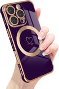iPhone 16 Pro Case, Cute Heart Pattern and Gold Plated Edge Compatible with MagSafe Silicone Case Cute Shockproof for iPhone 16 Pro