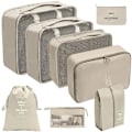Miniatyrbild 2 av 5: 7/8/9/10 Delars Set Reseorganisatör Förvaringsväskor Resväska Packningskuber Set Fodral Bärbar Bagage Kläder Sko Ordning Påse Vikbar 8 pcs beige