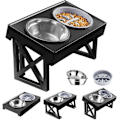 Miniatyrbillede 2 af 6: Høje skåle i rustfrit stål til små, mellemstore og store hunde, hævet stativ til kæledyr med langsom fodring, 3 justerbare højder Stainless And Slow