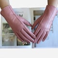 Miniatyrbilde 1 av 5: Nye damehansker i skinnfarge, korte saueskinnhansker med stripet fløyelsfôr, vinterhansker for kulde og varme LGL Rosa Pink 8