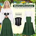 Miniatyrbilde 3 av 7: Middelalderkostyme for kvinner, middelalderkjole for kvinner med hette, lange ermer, lang kjole, cosplay-kjoler for kvinner til Halloween XL