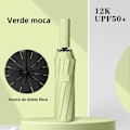 Miniatyrbillede 2 af 7: Automatisk foldbar paraply, vindafvisende, stor luksusparaply med sort belægning, 12 ribber, 1 stk 1pc Matcha Green