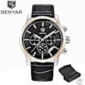 Miniatyrbillede 1 af 5: Benyar Design 2022 Nye Top Mode Sports Quartz Herreure Multifunktionelt Vandtæt Premium Læder Kalenderur Relogio BlackGold