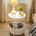 Miniatyrbild 3 av 5: Runt sidobord med tygkorg - Vit