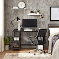 Miniatyrbillede 3 af 8: Sort skrivebord med hylder og metalramme - 120 x 60 x 76 cm