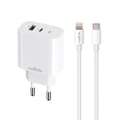 USB-Laddare PD QC 20W med USB och USB-C  + Lightning-Kabel