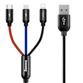 Miniatyrbillede 1 af 2: 3-i-1 USB-kabel USB til microUSB / Lightning / USB-C 3,5A 30 cm