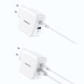 Miniatyrbild 5 av 5: Choetech 65W GaN USB-C / USB-A PD QC Väggladdare Vit
