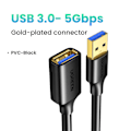 Miniatyrbild 6 av 6: UGREEN 1m USB 3.0 Förlängningskabel Svart