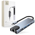 Miniatyrbild 1 av 6: Tech-Protect 5in1 USB-C Hub USB/HDMI/Ethernet/USB-C Grå