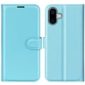 Miniatyrbild 1 av 6: iPhone 16 Plus Fodral Litchi Läder Blå