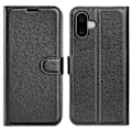 Miniatyrbild 1 av 6: iPhone 16 Plus Fodral Litchi Läder Svart