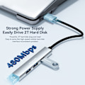 Miniatyrbild 3 av 6: ESSAGER USB-C Hub 4x USB-A 2.0 Portar Aluminium Grå