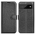 Miniatyrbild 1 av 6: Google Pixel 6A Fodral Litchi Läder Svart