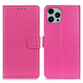 Miniatyrbild 1 av 6: iPhone 16 Pro Max Fodral Läder Litchi Textur Rosa