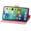 Miniatyrbild 4 av 4: iPhone 15 Pro Fodral Läder Tryckt Fjäril Rosa