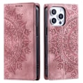 Miniatyrbild 1 av 6: iPhone 16 Pro Max Fodral Mandala Flip Läder Roséguld