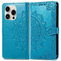 Miniatyrbild 1 av 6: iPhone 16 Pro Fodral Mandala Läder Blå