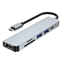 Miniatyrbild 4 av 6: Tech-Protect 6in1 USB-C Hub USB/USB-C/Minneskortläsare Grå
