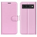 Miniatyrbild 1 av 6: Google Pixel 8A Litchi Läder Fodral Ljus Rosa