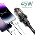 Miniatyrbild 2 av 5: Tech-Protect 45W PD QC USB-C/USB-A Billaddare Svart