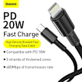 Miniatyrbild 2 av 4: BASEUS 1m 20W PD Type-C - Lightning Flätad Nylon Kabel - Svart Black Svart