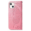 Miniatyrbild 3 av 6: iPhone 13 - Butterfly Print Läder Fodral - Rosa