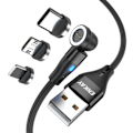 Miniatyrbild 1 av 6: ENKAY 2m 3in1 USB-C / Lightning / MicroUSB 360° Magnetkabel Svart
