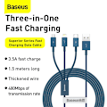 Miniatyrbild 2 av 6: BASEUS 1.5 m 3in1 USB-C/Lightning/MicroUSB Blå