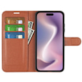Miniatyrbild 2 av 6: iPhone 16 Pro Max Fodral Litchi Läder Textur Brun