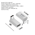 Miniatyrbild 3 av 3: 140W USB 3.1 USB-C Hane till USB-C Hona Adapter 8K 40Gbps Vit