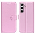 Miniatyrbild 1 av 6: Samsung Galaxy S24 FE Fodral Litchi Läder Textur Ljus Rosa