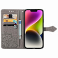 Miniatyrbild 2 av 5: iPhone 15 Plus Fodral Mandala Läder Grå