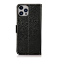 Miniatyrbild 3 av 6: KHAZNEH iPhone 14 Plus Fodral Litchi Äkta Läder RFID Svart