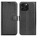 Miniatyrbild 1 av 6: iPhone 16 Pro Max Fodral Litchi Läder Textur Svart